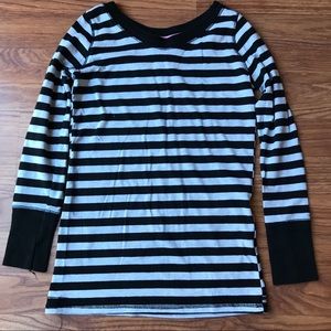 Poof Girl shirt striped black grey 10/12 Med girls